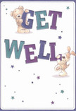 Celebrating recovery with joy, this Potters Bar get well card bursts with cheerful colour and emotional warmth. The design showcases a plush teddy bear and an exuberant puppy, their illustrated fur and floppy ears rendered so vividly that they almost invite touch. Both creatures engage playfully with the oversized letters spelling 'Get Well,' which stand out boldly in indigo and teal against a creamy-white background-echoing the calm skies or gentle light found in Potters Bar's green spaces. Whimsical stars in blue and violet cascade through the scene, offering a twinkle of hope as bright as a friendly wave on Mutton Lane. Every detail reflects the thoughtful artistry of a local florist's bouquet-each chosen to comfort and delight. The card delivers not just a get well wish but a heartfelt embrace, making it a fitting, uplifting gesture for anyone in need of positivity and reassurance within Potters Bar.